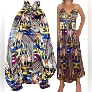 🌷 H&M 🌷Satin Multicolour Geometric Print Halter Maxi Dress Jumpsuit